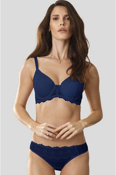 Pierre Cardin Set de sutien din dantelă pentru femei, albastru marin 4680 Barcelona, cu sârmă, fără sprijin, cu bretele groase, care acoperă pieptul