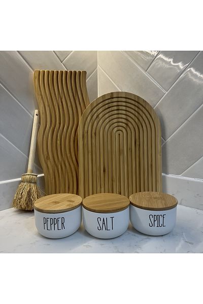 may home design 3-Piece Glass Salt/Pepper/Spice Jar with Bamboo Lid