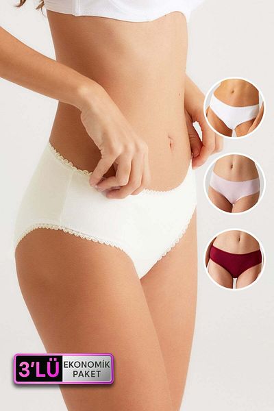 Pierre Cardin 2238 Model Burgundy-Ecru-Powder Pachet de 3 Chiloți din bumbac cu talie normală