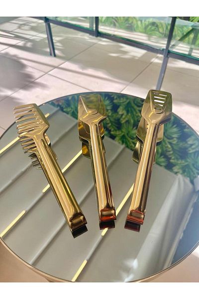 BEREN OKYAY HOME Stainless steel gold-plated 3-piece tongs set