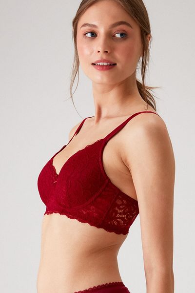 Pierre Cardin Γυναικείο μπορντό 6209 Barcelona Underwire Unbuttressed Thick Strap Lace Gathering σουτιέν