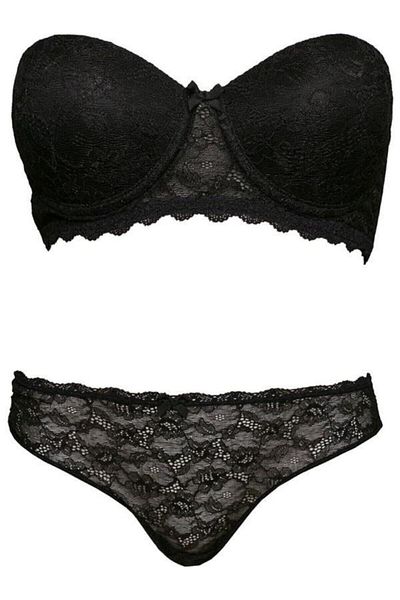 Pierre Cardin Γυναικείο Μαύρο 4642 Underwire Unpadded Strapless Bra Panty - Σετ εσώρουχα