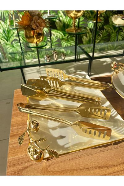 BEREN OKYAY HOME Stainless steel gold-plated 3-piece tongs set