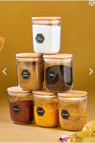 ŞAKİLATA CONCEPT 6'lı Ahşap Kapaklı Mika Damla Baharatlık Seti 400 Ml Sızdırmaz Akrilik Kavanoz Takımı