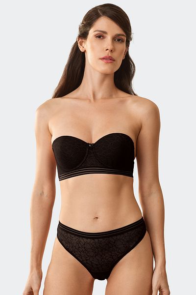 Pierre Cardin Μαύρο Soft Push Up Lace Semi Supported Στράπλες Νέο Σετ