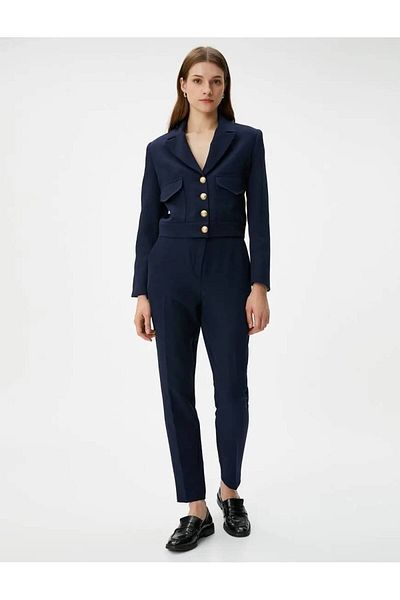 Koton Fabric Trousers High Waist Crop Leg Epaulettes