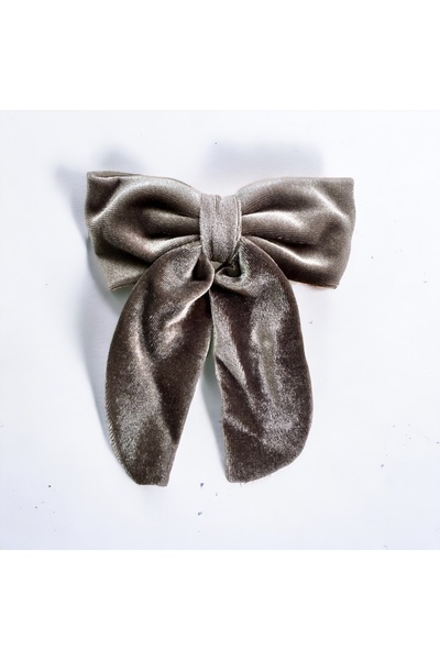 alsaccessories Gray Color Velvet Tailed Model Bow Clip Hair Clip