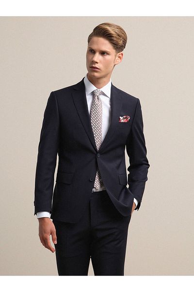Kip Regular Fit Normal Cut Comfortable Mold 4 Drop Butterfly Mono Collar Single Slit Woolen Woven Suit