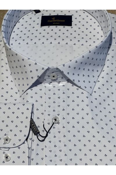 Daniel Bessi Long Sleeve Regular Fit Large Size Micro Patterned Cotton Single Pocket Casual Classic Men's Shirt