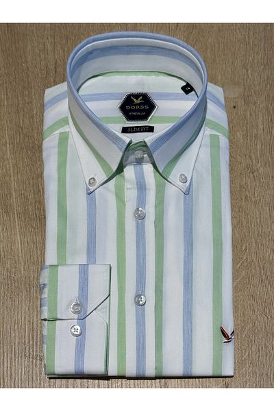 Dorss Μακρυμάνικο Slim Fit ριγέ βαμβακερό λευκό κλασικό ανδρικό πουκάμισο