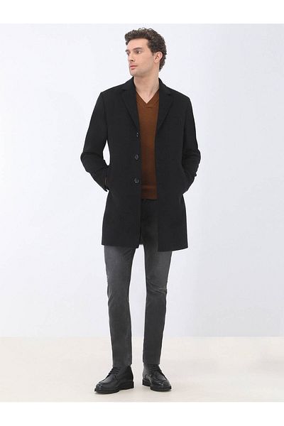 Kip Butterfly Collar Single Slit Regular Fit Wool Blend Men's Coat