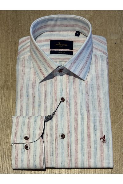 Daniel Bessi Long Sleeve Slim Fit Striped Cotton Men's Classic Shirt
