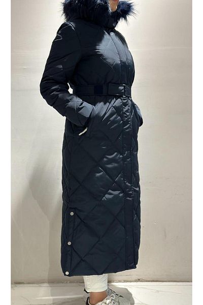Kayra Diamond Patterned Faux Fur Goose Down Coat A23-27003