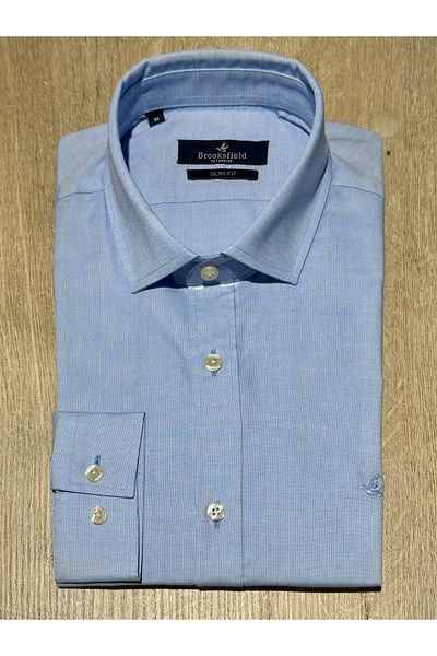 Brooksfield Ανδρικό πουκάμισο casual με μακρύ μανίκι 100% βαμβακερό μπλε