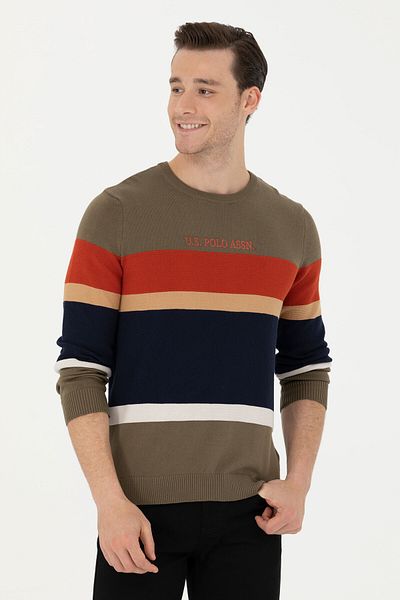 U.S. Polo Assn. NOKHA U.S. Polo ASSN. Embroidered Transverse Block Colored Regular Fit Crew Neck Men's Sweater