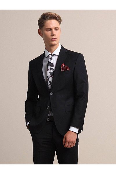 Kip Regular Fit Normal Cut Comfortable Mold 4 Drop Butterfly Mono Collar Single Slit Woolen Woven Suit