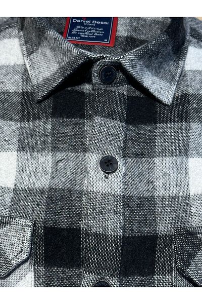 Daniel Bessi Long Sleeve Slim Fit Checked Double Cover Pocket Men's Casual Lumberjack Shirt