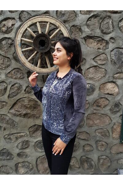 FERGAN Kadın Antrasit Pulpayet Bomber Ceket