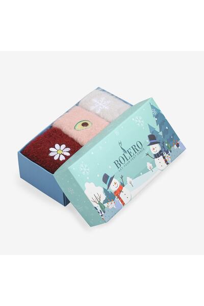 Bolero %80 Pamuk 3 Çift Bir Arada Nakışlı Tüylü Ev Çorabı