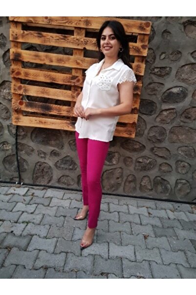 FERGAN بنطلون نسائي من القماش بطول الكاحل باللون الفوشيا