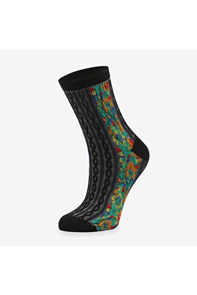 Bolero Embossed Patterned Ethnic Women's Black Socks