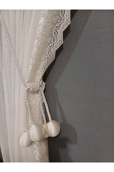 venedik home Διπλό Δέσιμο Οροφής Εκρού Τούλι και Συσκευή Φόντου - Κορνίζα Τακματική, Δέσιμο Κουρτίνας, Σχοινί και Κορδόνι