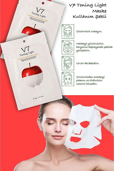 QNİAY V7 Ton Light One Toning Light Sticking Mask Instant Brightening 1pc 30ml Vitamin Mask Home Care