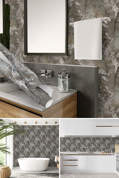 Dekoros Anthracite Antique Plaster Patterned Adhesive Foil, Kitchen Cabinet, Glass and Furniture Covering 0605