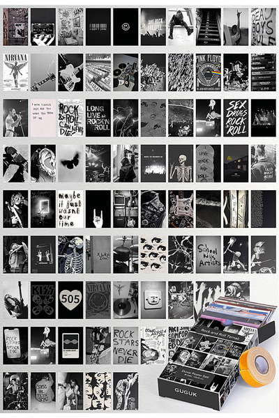 GUGUK Rock And Roll Temalı 81 Adet Duvar Poster Seti, Özel Tasarım Kutulu, Od...