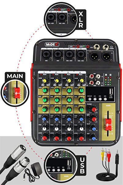 Midex Lastvoice Rec paket-3 Stüdyo Kayıt Paketi Mx-2020 Mikrofon Phantomlu mikser kulaklık Stand filtre
