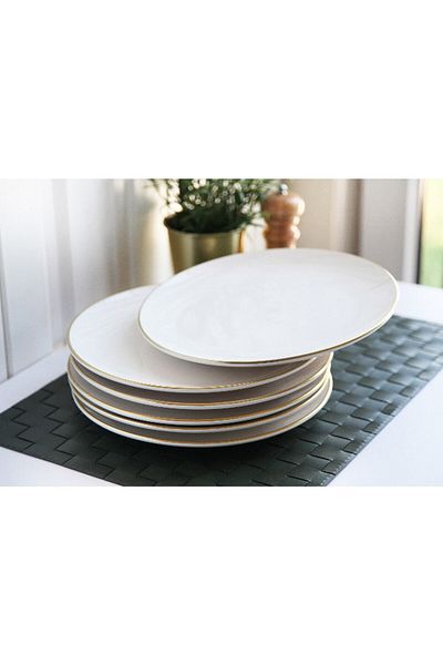 Mabeyn 6-Piece 12-Piece Ceramic Cake and Serving Presentation Plate Set White Gold