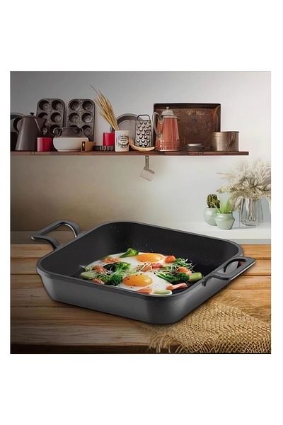 Mabeyn Square Casting Oven Compatible Fireproof Non-Stick Pan Black 18 Cm