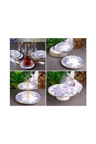 Mabeyn 20 Piece Jar Cake Tea Cup Serving Presentation Plate Set Blue