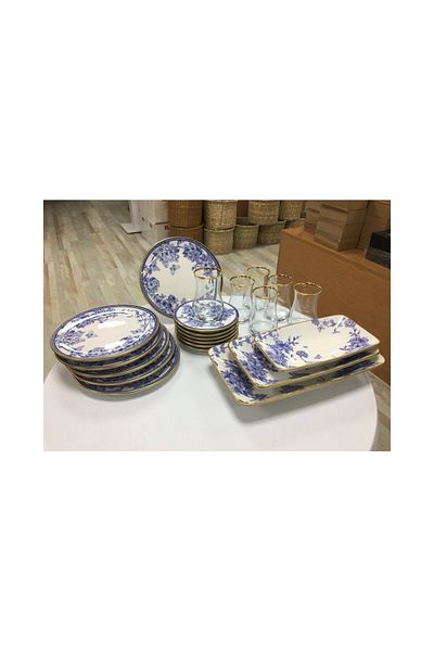 Mabeyn 21 Piece Ceramic Cake Tea Serving Presentation Plate Set Blue