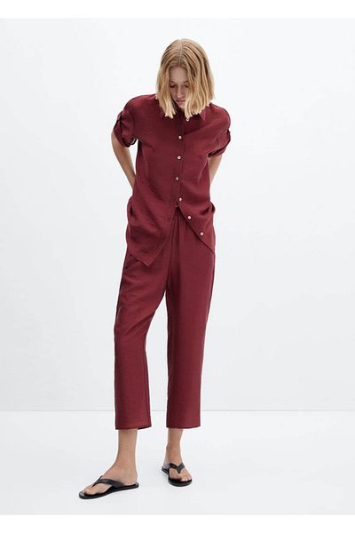 MANGO Woman Σατέν παντελόνι Lyocell