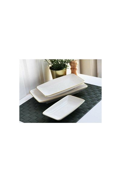 Mabeyn Ceramic 3-Piece Boat Plate White Gold