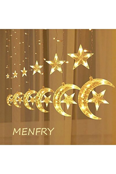 MENFRY Ay Yıldız Perde Led Fişli 3 Metre 8 Animasyonlu Gün Işığı Aydınlatma S...