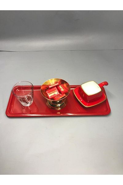 Aslı Hediyelik Stainless Steel Red Color Baton Service, Tea, Coffee, Treats and Presentation Tray