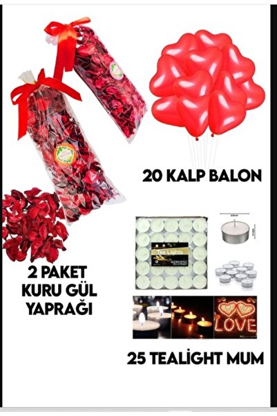 PartAntalya Sevgililer Günü Süsleme Paketi 2 Paket Kuru Gül Yaprağı-,20 Kalp ...