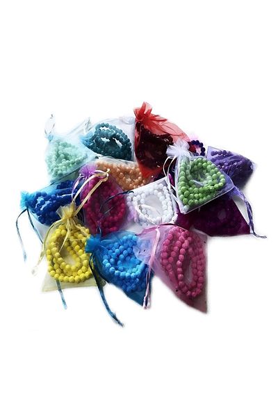 RoseRoi Mevlüt Gift Rose Scented Rose Patterned Gift Prayer Beads in Tulle Pouch (Assorted Colors) 50 Pieces