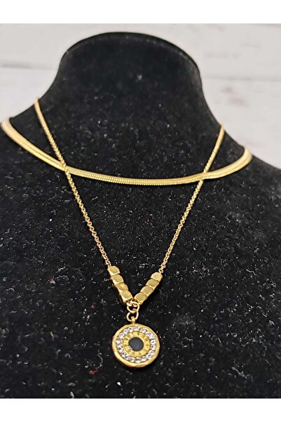 FOR YOU TAKI by Ezgi قلادة نسائية من الفولاذ، سلسلة مزدوجة، سلسلة إيطالية، قل...