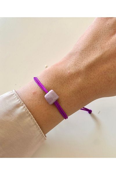Atelier Çağla Glass Square Beaded Purple Lilac Rope Bracelet
