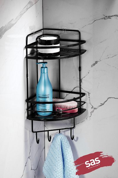 Sas Haus Lifetime Stainless Crystal Hanging Bathroom Organizer - Adhesive Shampoo Holder Corner Holder Lk-02 Sssk