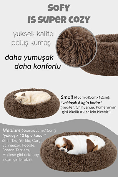 Jungo Pets Sofy, Koyu Kahve Donut Şeklinde Sakinleştirici Etkili, Yüksek Kali...