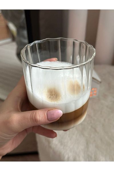 M Mimoza Park 350 ml Striped Patterned Heat Resistant Presentation Cup Espresso Cup Wide