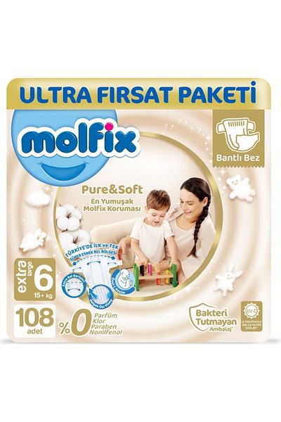 Molfix Pure&soft Size 6 E.large Ultra Deal Pack 108 Pieces