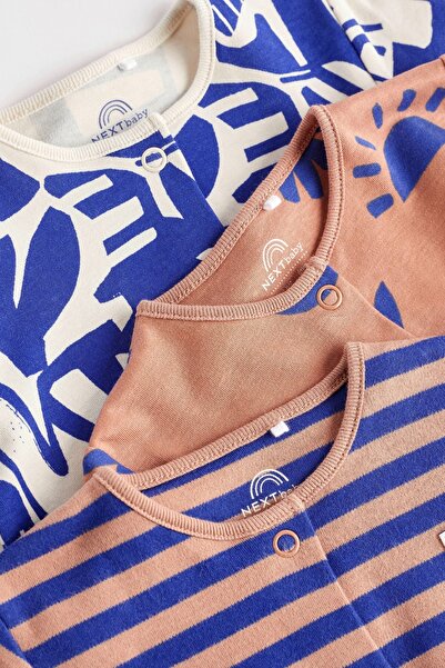 Next Baby % 100 Pamuklu Kobalt Mavisi Dino 3’lü Tulum Set