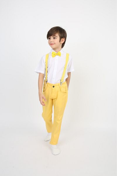 Dıgıl Kids Boy's Suit Suspender Bow Tie Shirt Pantalon Yellow Saks Turquoise Red