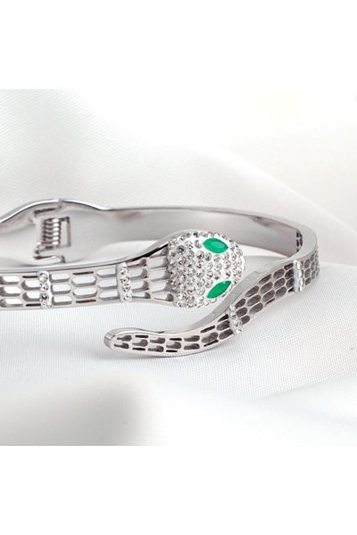 İSTLİV Women's Silver Color Snake Zircon Stone Steel Handcuffs