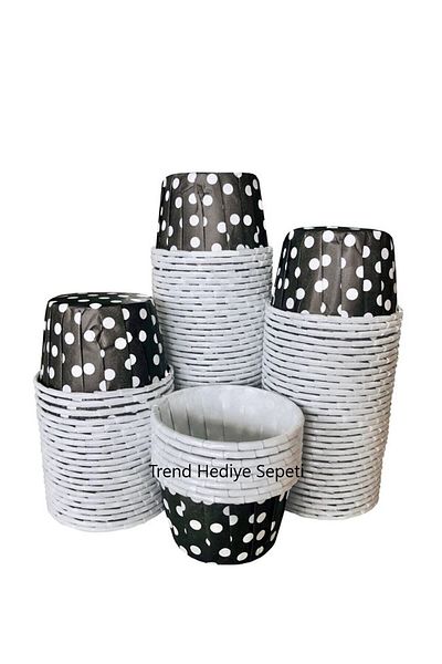 Trend Hediye Sepeti 50-Piece Black Polka Dot Muffin Mold Cupcake Mold Cake Capsule